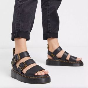 Dr Martens Gryphon leather chunky sandals with gold hardware in black